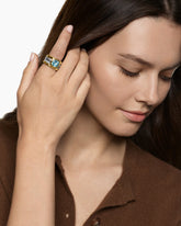 DY Mercer® Color Four Row Stone Ring in Sterling Silver with 18K Yellow Gold, Sky Blue Topaz and Diamonds, 14mm